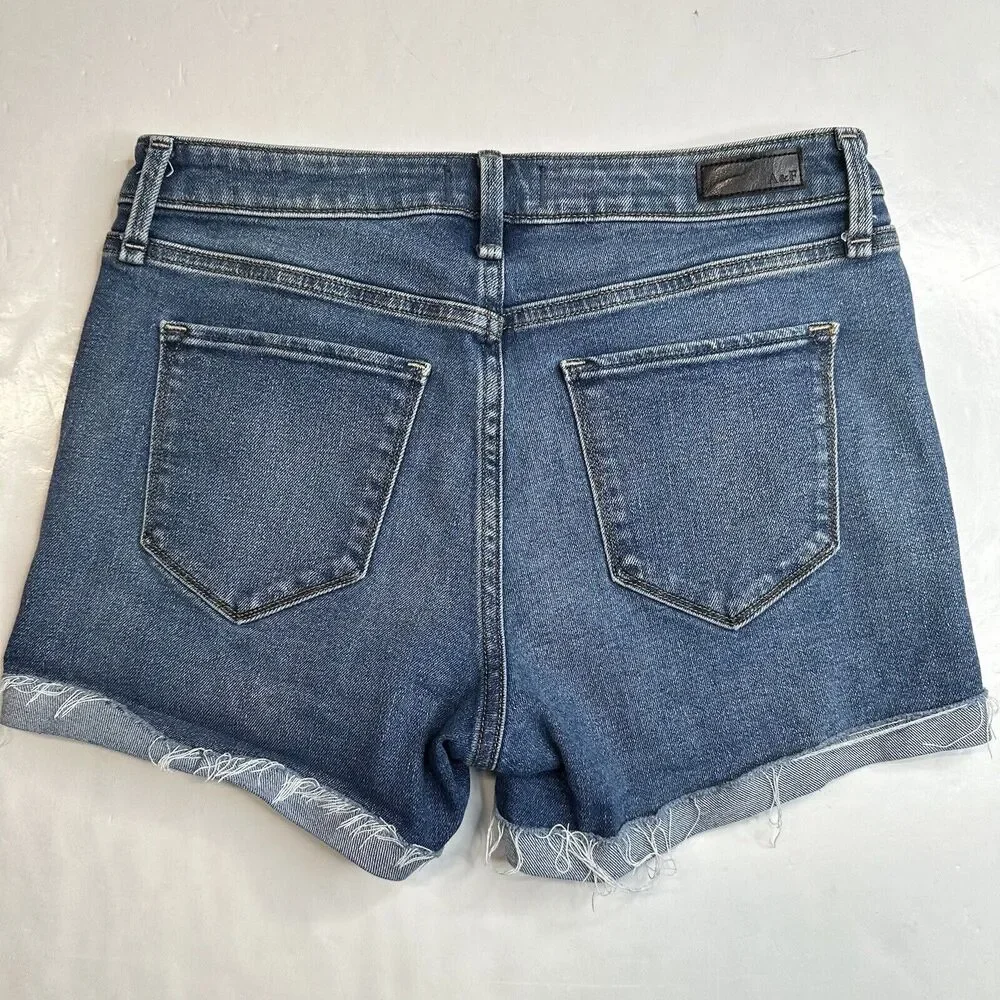 Abercrombie Fitch Shorts 27/4 Harper Lowrise Midi Denim Blue Jean Cuffed Fray